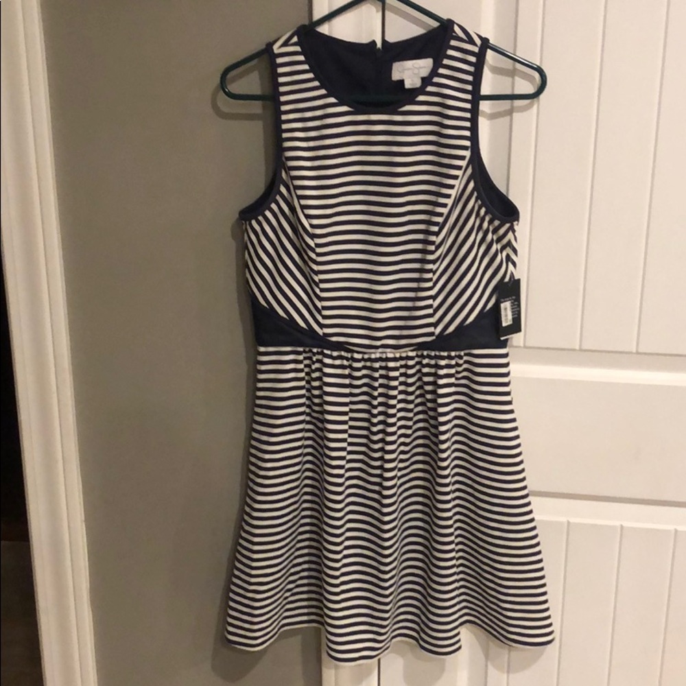 NWT -Jessica Simpson navy stripe fit & flare dress